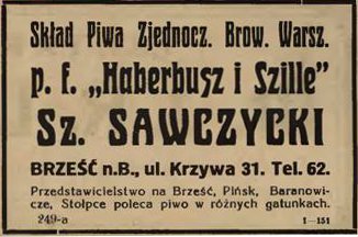 rok 1925
Przedstawicielstwo
Brześć N/B
Sz. Sawczycki