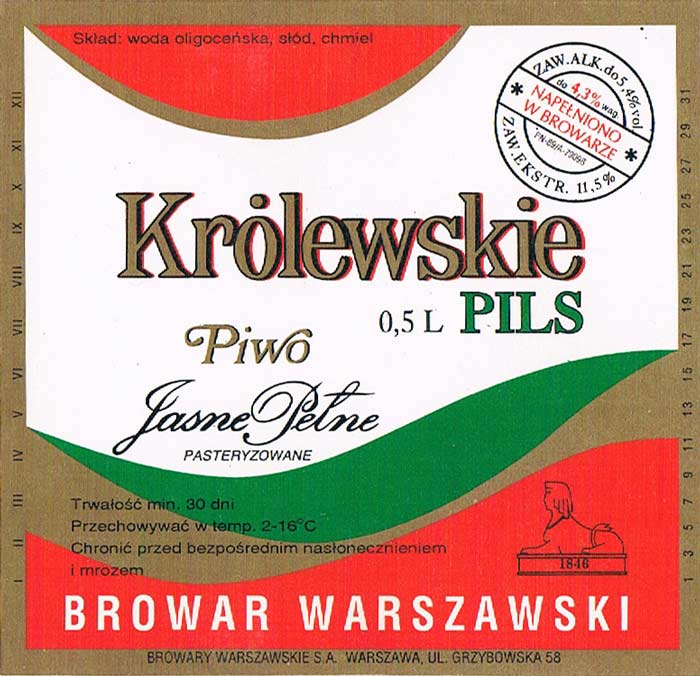 trwałość 30 dni, w składzie brak cukru, odległość miesięcy od BROWARY 17,5 mm, papier lakierowany, bez sygnatury