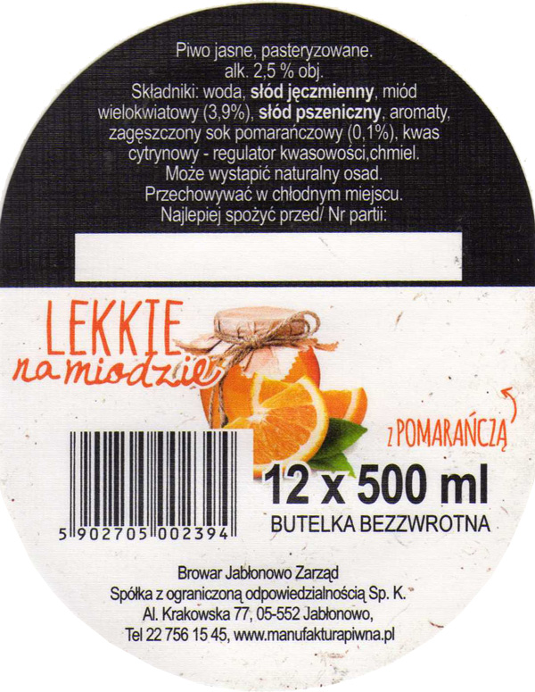 etykieta zbiorcza na karton
12 butelek 500 ml
alk. 2,5% obj.