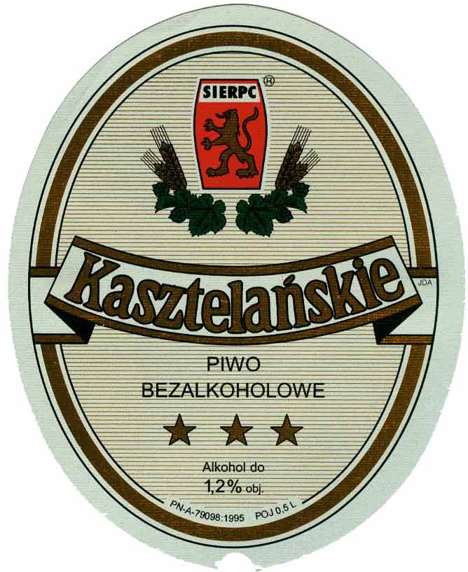 Kasztelańskie BEZALKOHOLOWE, sygnatura JDA, inny wykrojnik etykiety