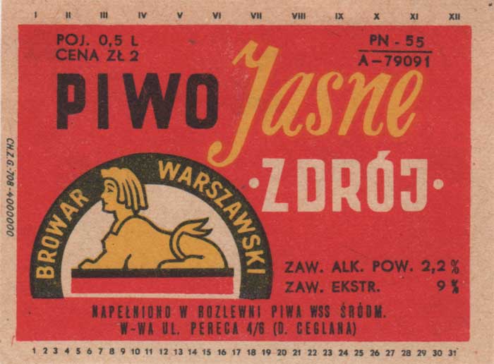 rozlewnia piwa WSS w Warszawie, ul. Pereca 4/6
Odl. od krawędzi B w BROWAR do sygn - 6 mm