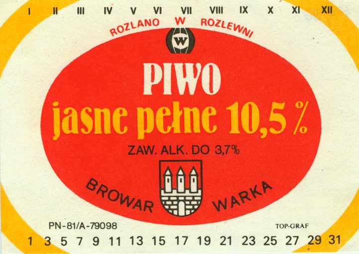 napełniono w rozlewni małą czcionką, sygnatura TOP-GRAF,
474/90