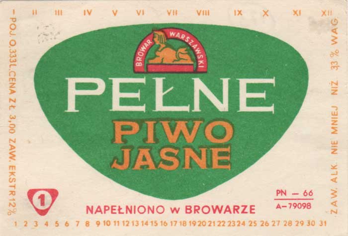 PN-66, ZŁ 3,00, 3,3%, 0,333 L., pojemnośc bez odstępu, odległość pomiędzy dat. miesięcy, a POJ. -1 mm