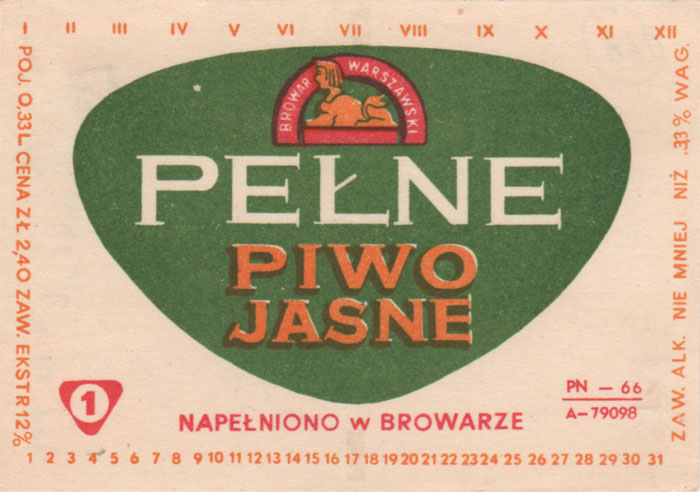 PN-66, ZŁ 2,40, 3,3%, 0,33 L. -długie L w 0,33 L., odległość pomiędzy dat. miesięcy, a POJ. -2 mm