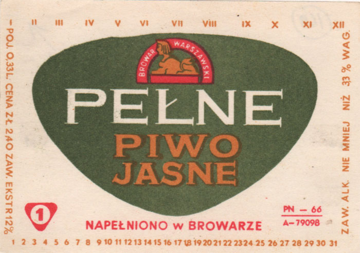 PN-66, ZŁ 2,40, 3,3%, 0,33 L. -krótkie L w 0,33 L., odległość pomiędzy dat. miesięcy, a POJ. -1 mm