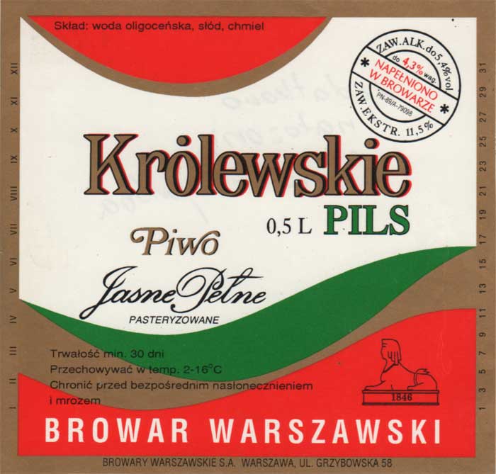 trwałość 30 dni, w składzie brak cukru, odległość miesięcy od BROWARY 17,5 mm, papier zwykły, bez sygnatury