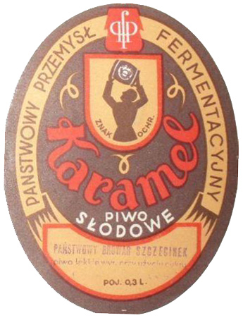 stempel na etykiecie - PAŃSTWOWY BROWAR SZCZECINEK piwo lekkie warzone przy użyciu cukru